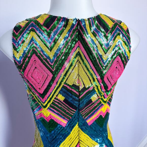 Kira Kira Multicolor Geometric Print Sequins Mini Dress Size Small - Picture 4 of 9
